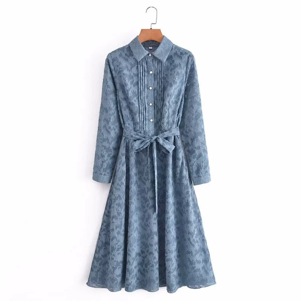 Spring Jacquard Lined Tie Dress